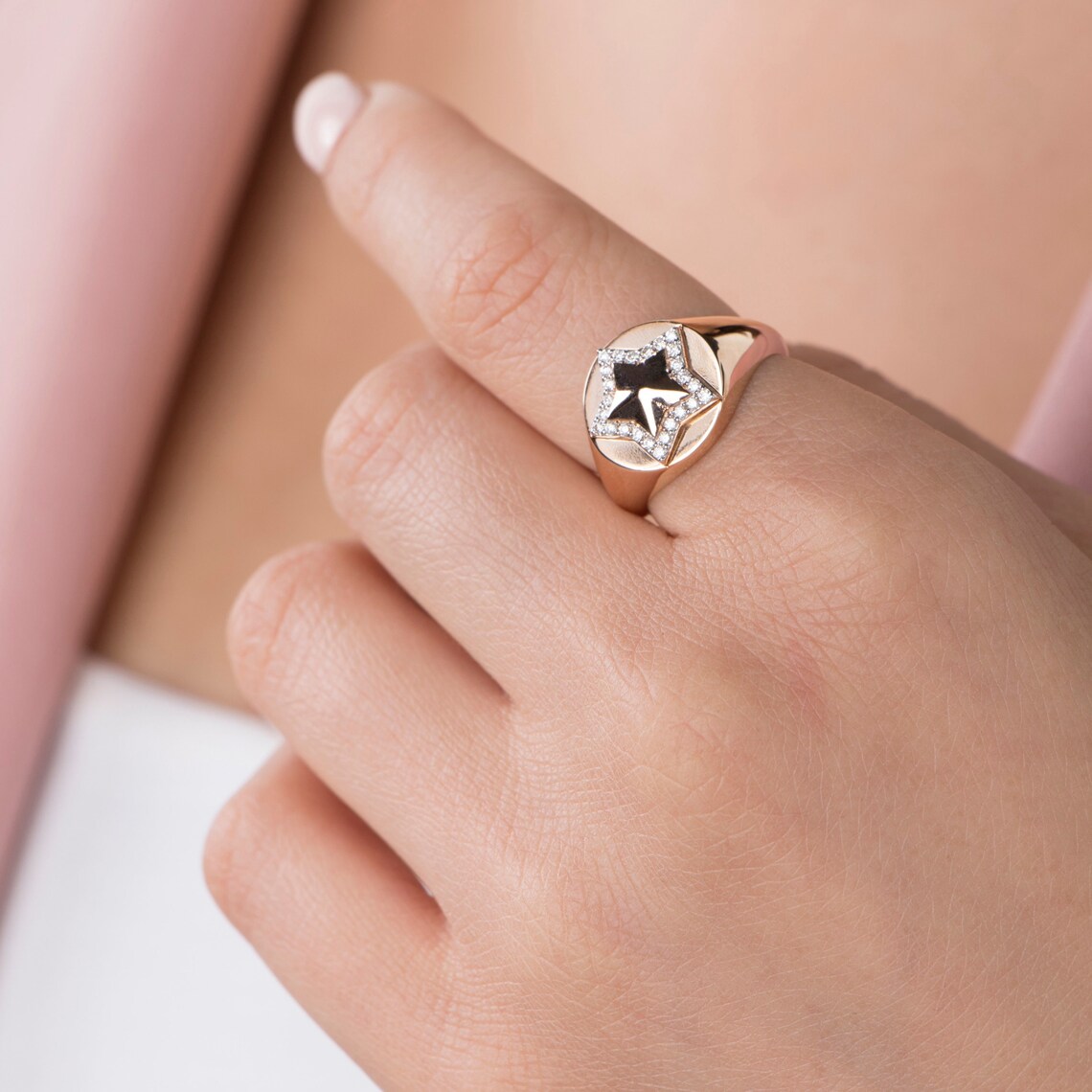 Diamond Star Ring 14K/18K Solid Gold Diamond Star Ring Etsy