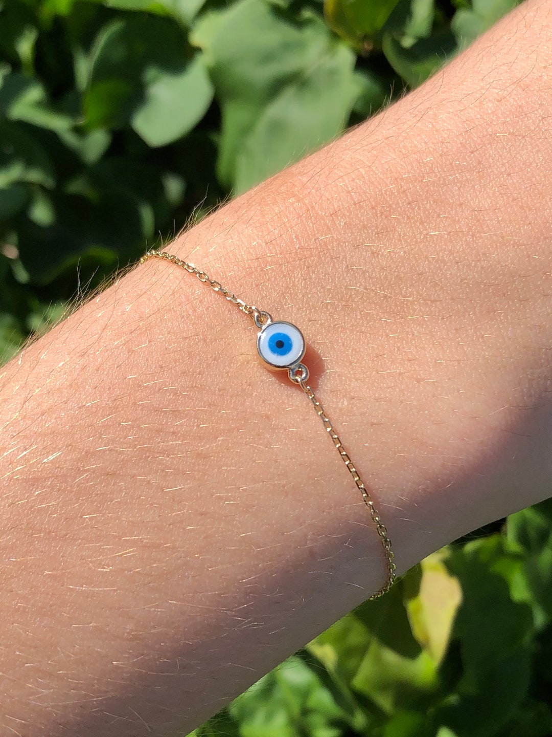 Evil Eye Bracelet / 14K Solid Gold Evil Eye Bracelet / White Etsy