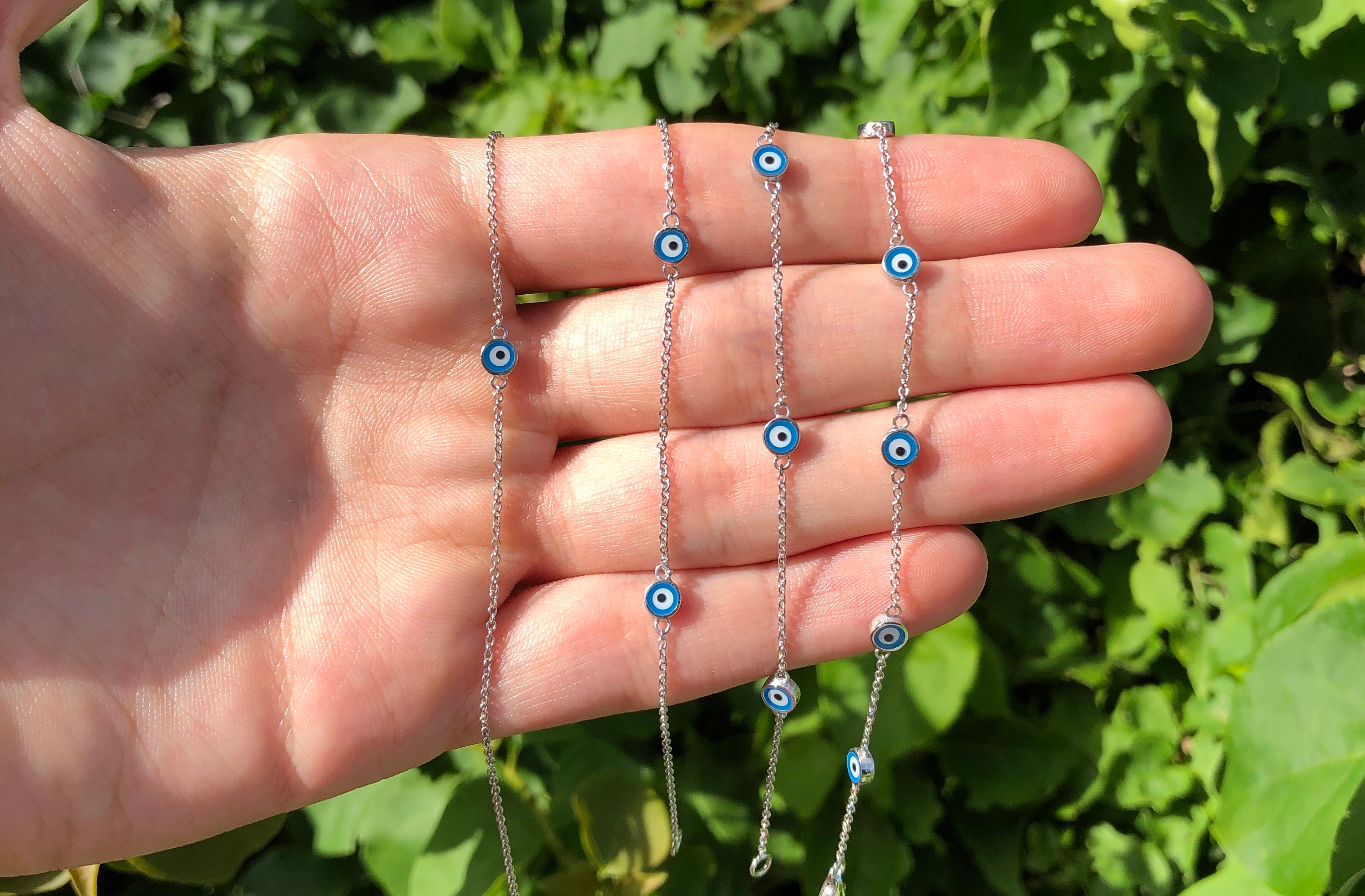 Evil Eye Bracelet / 14K White Gold Evil Eye Bracelet / 14K | Etsy