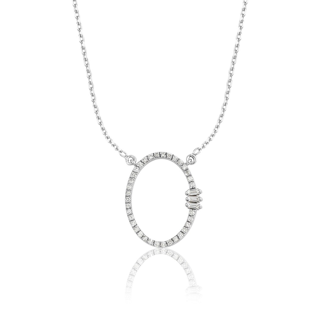 Diamond Oval Necklace / 18K Gold Open Oval Diamond Necklace / Etsy