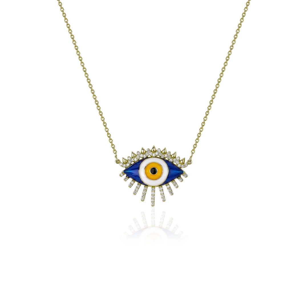 Diamond Eye Necklace / 14K Gold Evil Eye Necklace / Diamond Etsy