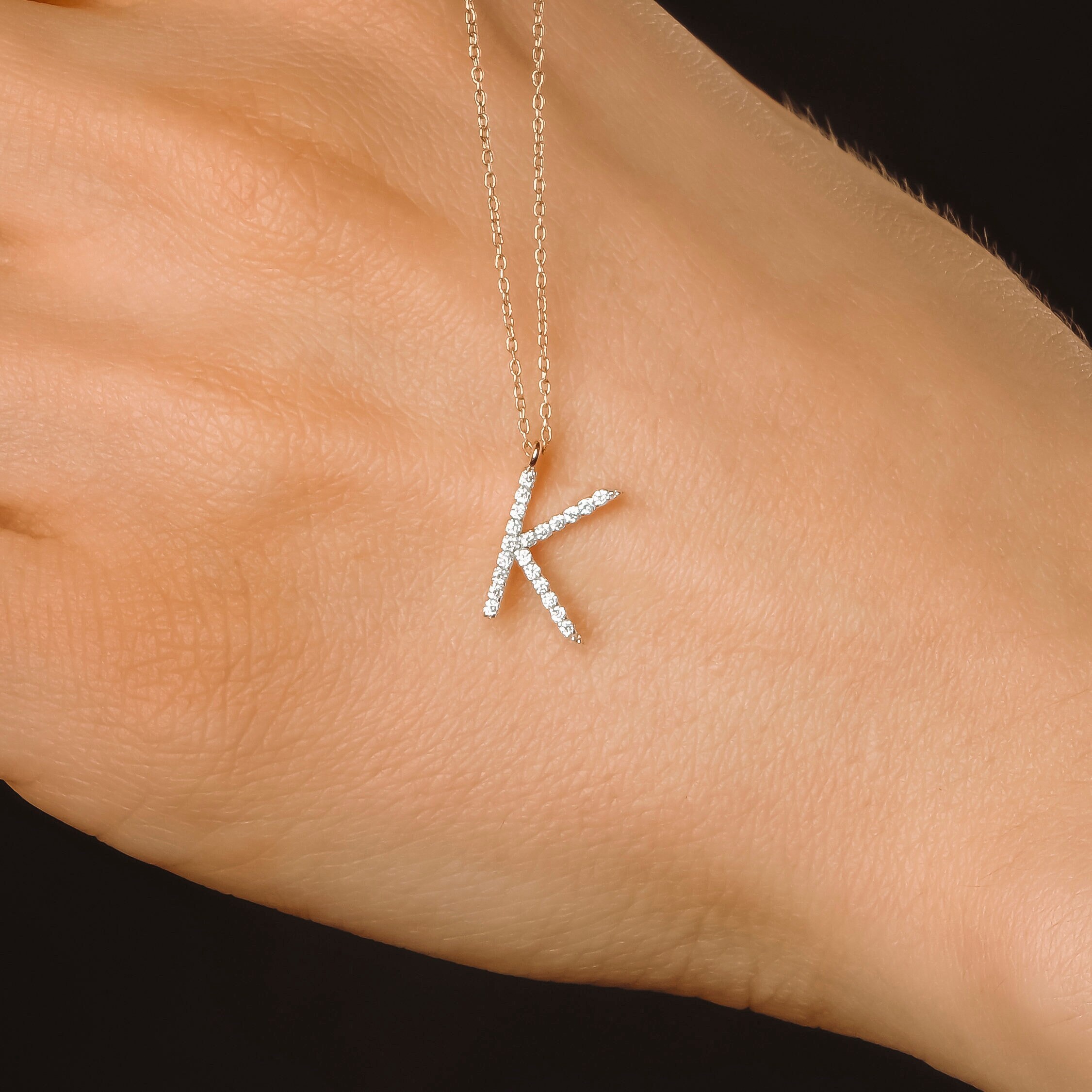 K Initial Necklace in 14K Gold / Letter K Necklace / Diamond - Etsy