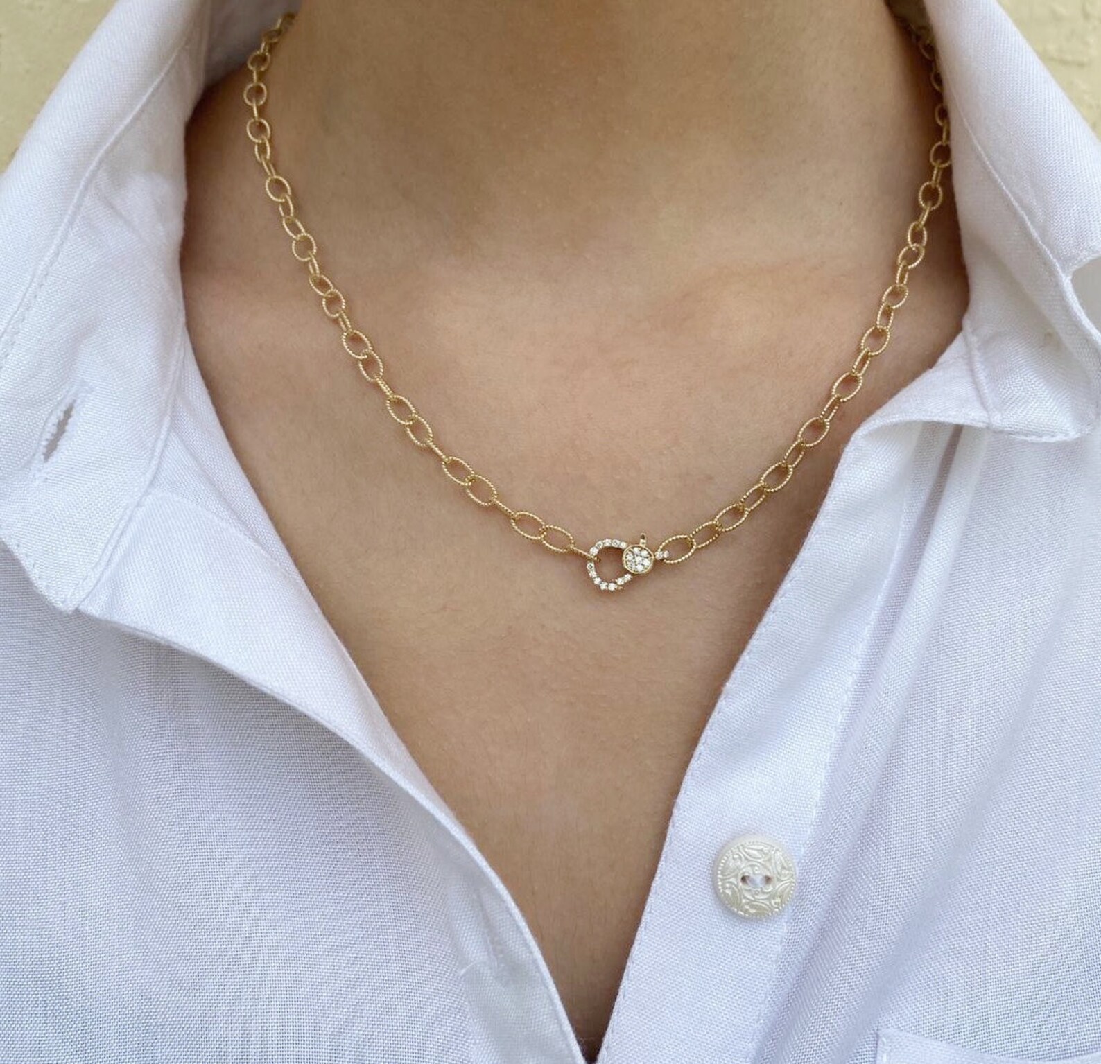 Diamond Lock Necklace / 14k Chain Necklace / Beaded Chain Lock Etsy