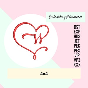 Monogram Heart Letter W Embroidery Design