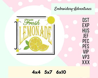 Fresh Lemonade Machine Embroidery Design.  Multiple Sizes, Lemon Decor