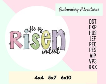 He Is Risen Indeed Easter Machine Embroidery Design