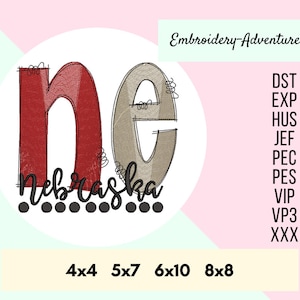 Nebraska Sketch Machine Embroidery Design Multiple Sizes,  Quick Stitch
