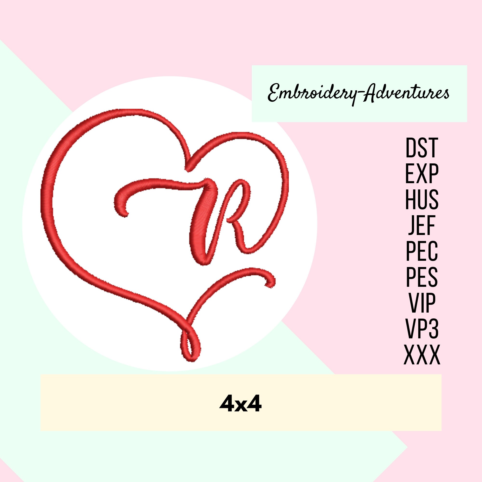Monogram Heart Letter R Embroidery Design - Etsy