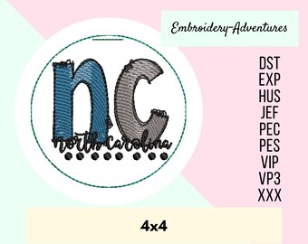 North Carolina Christmas Ornament, Sketch Machine Embroidery Design, Quick Stitch