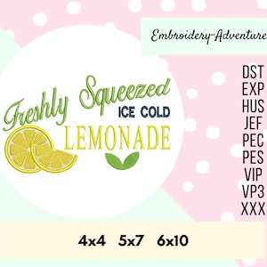 Fresh Squeezed Lemonade Vintage Style Advertising Machine Embroidery Design.  Multiple Sizes, Lemon Decor