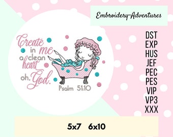 Create in Me a Clean Heart Machine Embroidery Design, Psalm 51:10 Multiple Sizes