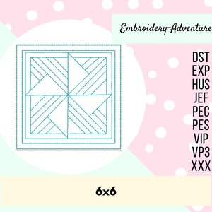 Pinwheel Trapunto Quilt Block,  In The Hoop Machine Embroidery Design 6x6, ITH Quilting