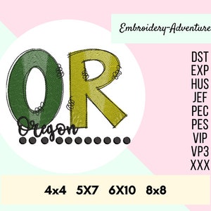 Oregon Sketch Machine Embroidery Design Multiple Sizes,  Quick Stitch