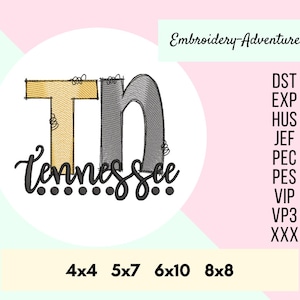 Tennessee Sketch Machine Embroidery Design Multiple Sizes,  Quick Stitch
