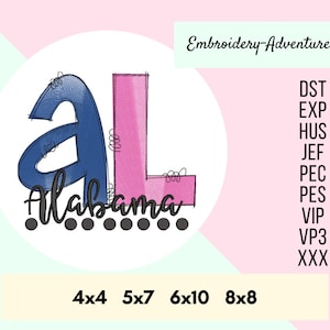 Alabama Sketch Machine Embroidery Design Multiple Sizes,  Quick Stitch