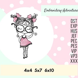 Little Girl with Glasses Sketch Character Embroidery Machine Embroidery Design Motivational Quote