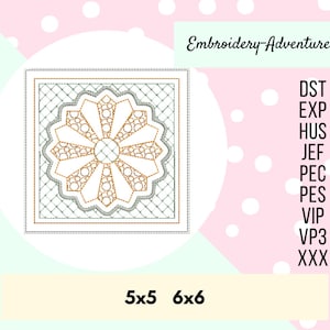Dresden Plate with Lattice In The Hoop Trapunto Quilt Block Machine Embroidery Design 5x5,  6x6, ITH Quilting