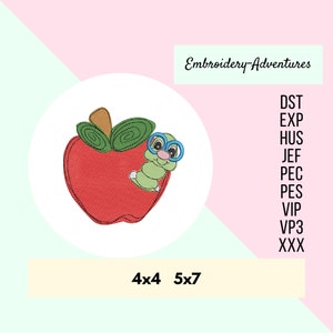Apple with Worm, Sketch Machine Embroidery Design, Quick Stitch