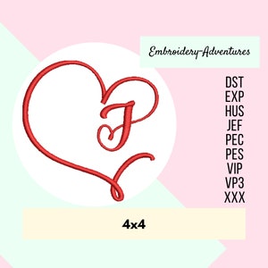 Monograma Corazón Letra J Diseño de Bordado