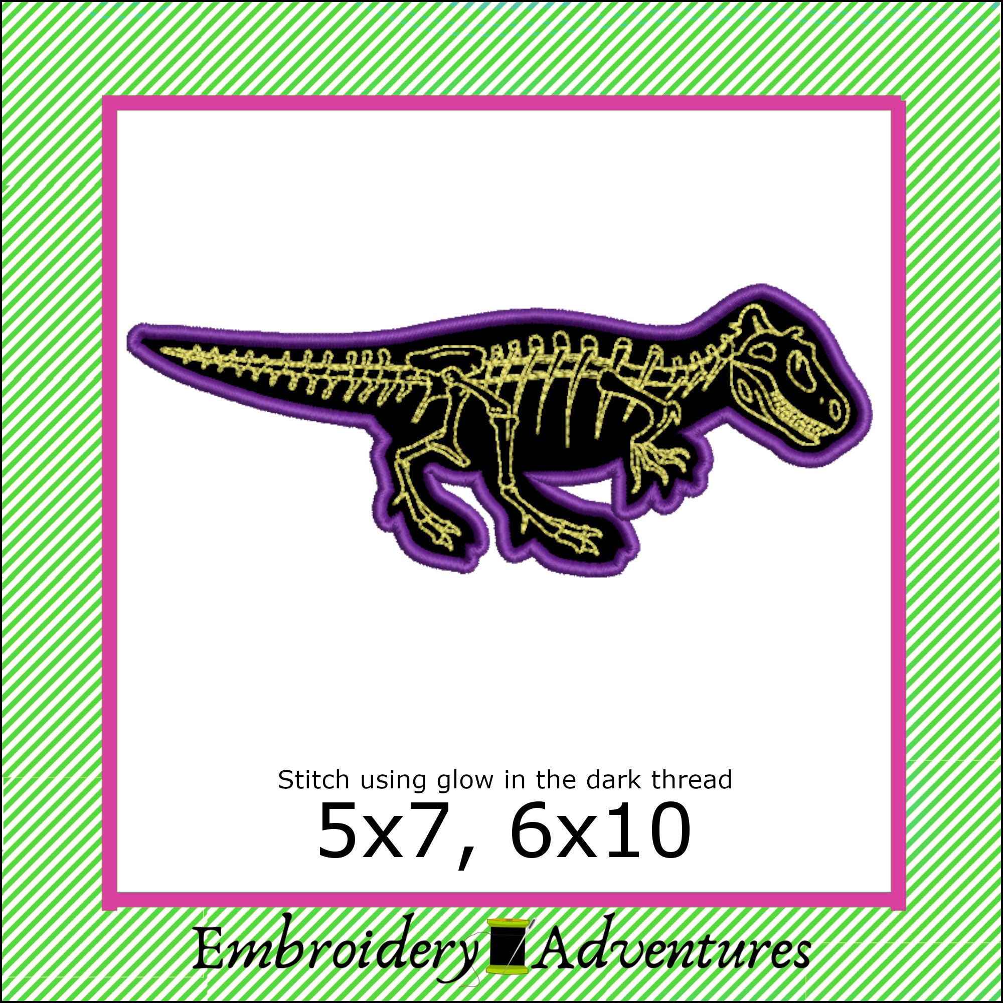 Tyrannosaurus Rex Dinosaur Skeleton Applique Machine Embroidery Design ...
