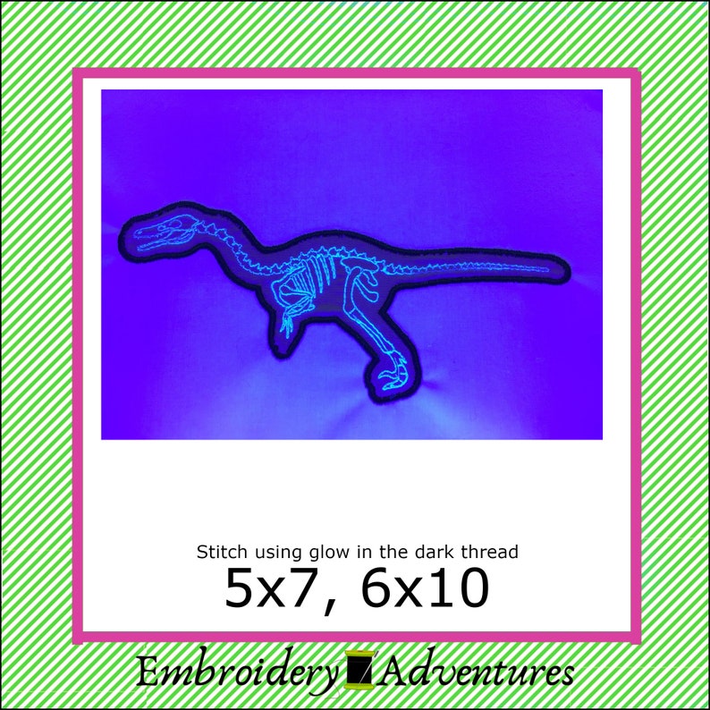 Velociraptor Dinosaur Skeleton Applique Machine Embroidery Design 5x7 and 6x10