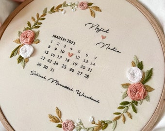 Digital PDF Pattern - Calendar + Flower Wreath Embroidery with Stitch & Print Guide