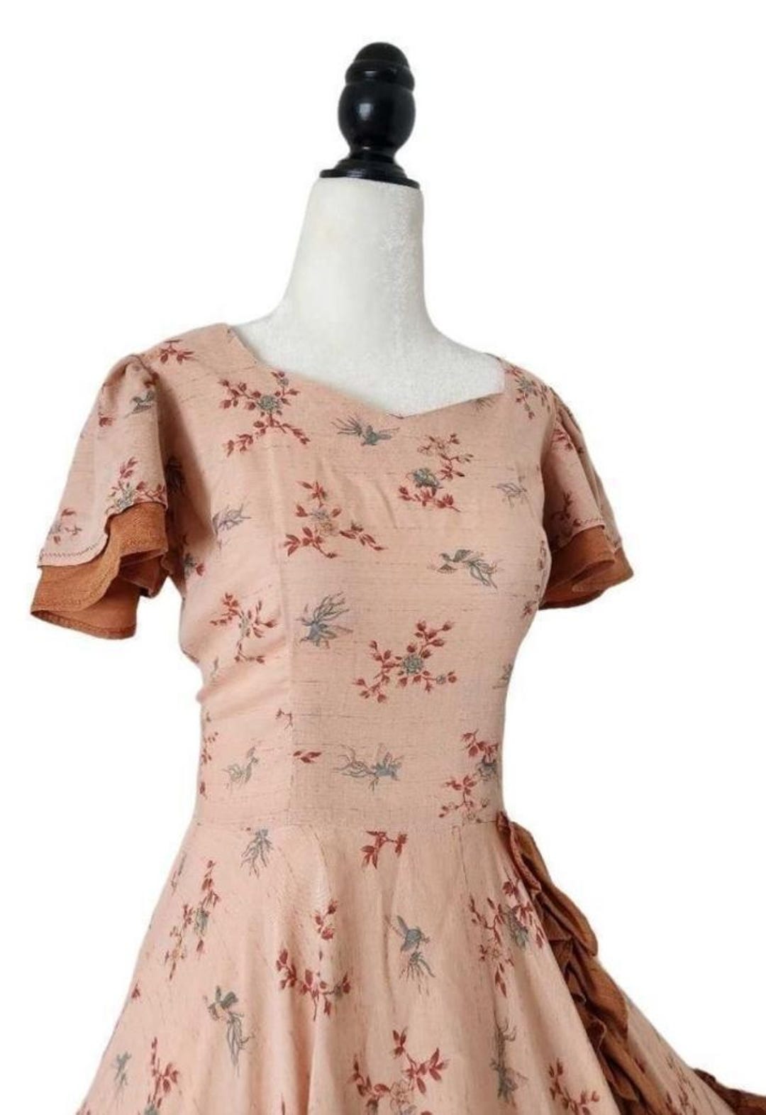 50s Vintage Ruffle tea Dress Full Skirt Circle Blue Pheasant Floral - Etsy