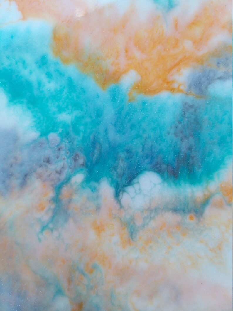 Original Abstract Epoxy Resin Painting Round Acrylic Teal Etsy