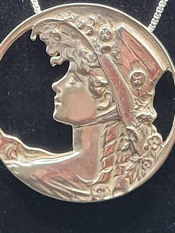 Vintage, 925 Silver, Victorian Lady Pendant/ Neck… - image 3