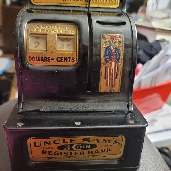 RARE,Antique, Durable Toy Co.,Uncle Sam, Cash Register Bank- WORKS!