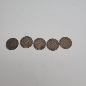 Lot of Five, Antique, US Indian Head Pennies/ Cents: 1901-1905.