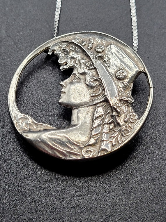 Vintage, 925 Silver, Victorian Lady Pendant/ Neck… - image 9