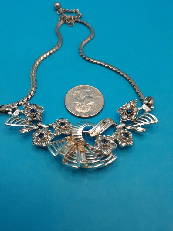 Mid Century, Silver Colored Floral Rhinestone Nec… - image 3