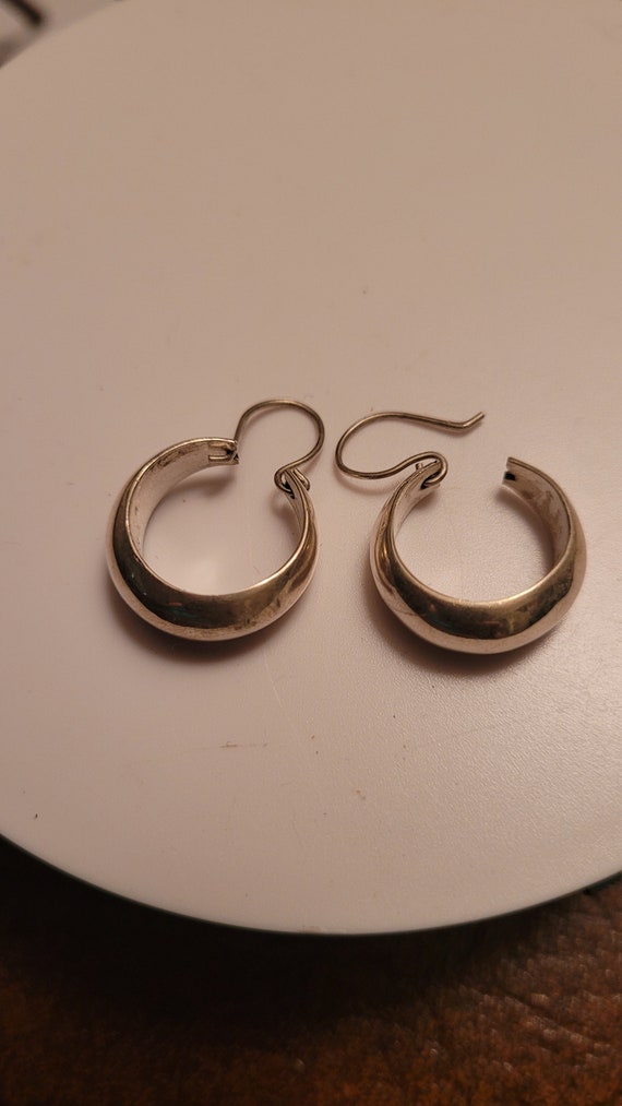 Hollow Silver Huggie Pierced Earrings - image 1