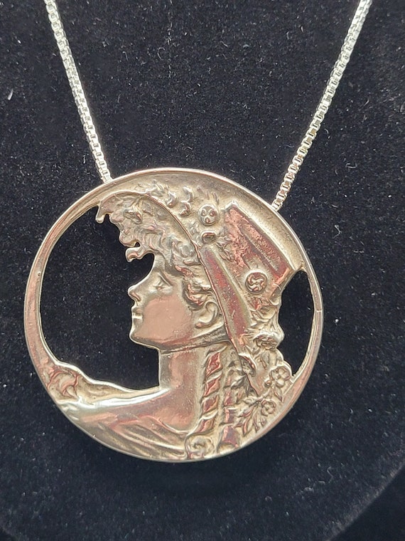 Vintage, 925 Silver, Victorian Lady Pendant/ Neck… - image 1
