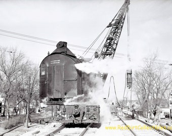 Missouri Pacific Railroad - Steam Pile Driver in Maplewood Missouri Feb 1958 - Rare Vintage Photo Negative 323bw