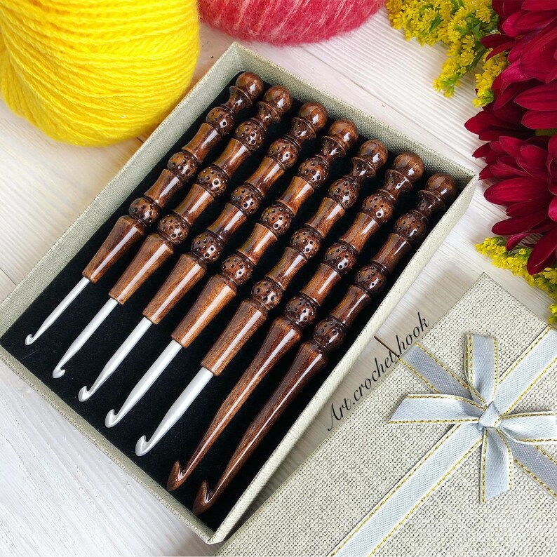 Set of wooden crochet hooks in a gift box size from 3 mm to 7 Etsy