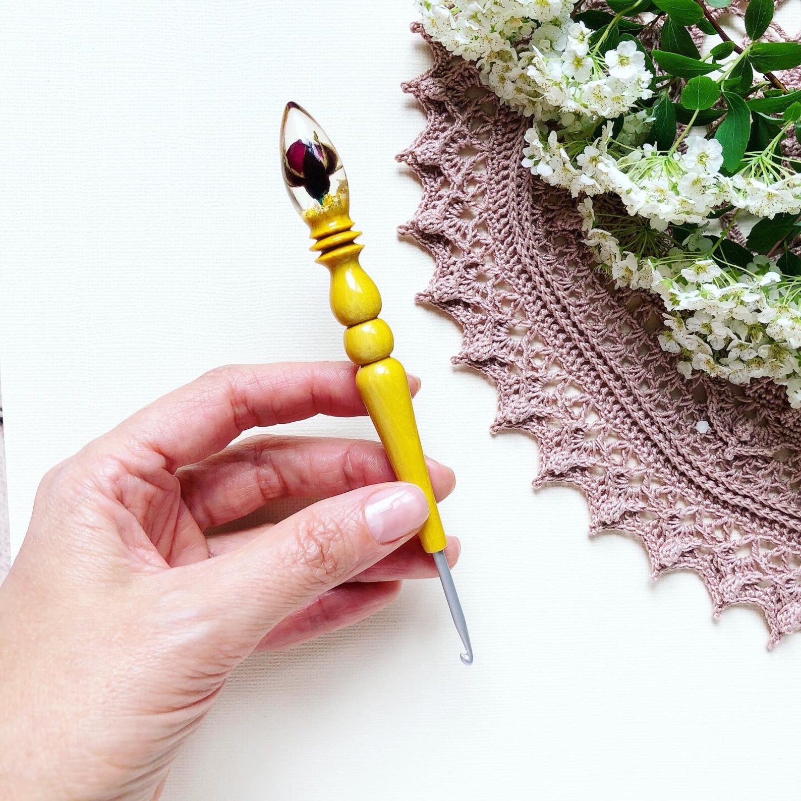 Resin crochet hook with rose 3 mm Etsy