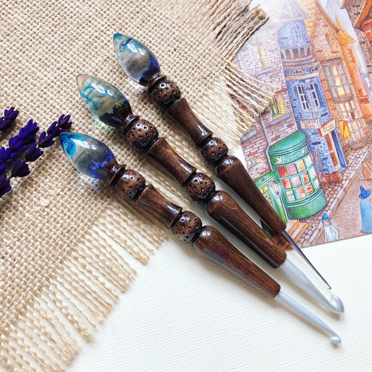Unique wooden crochet hook with epoxy resin Etsy