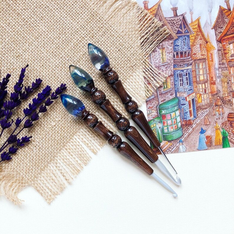 Unique wooden crochet hook with epoxy resin Etsy