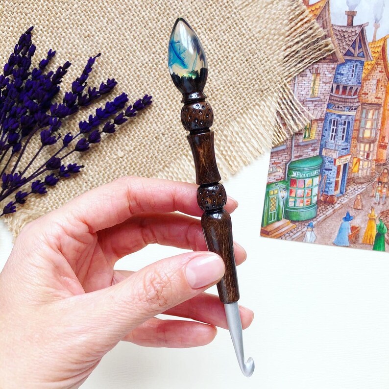Unique wooden crochet hook with epoxy resin Etsy