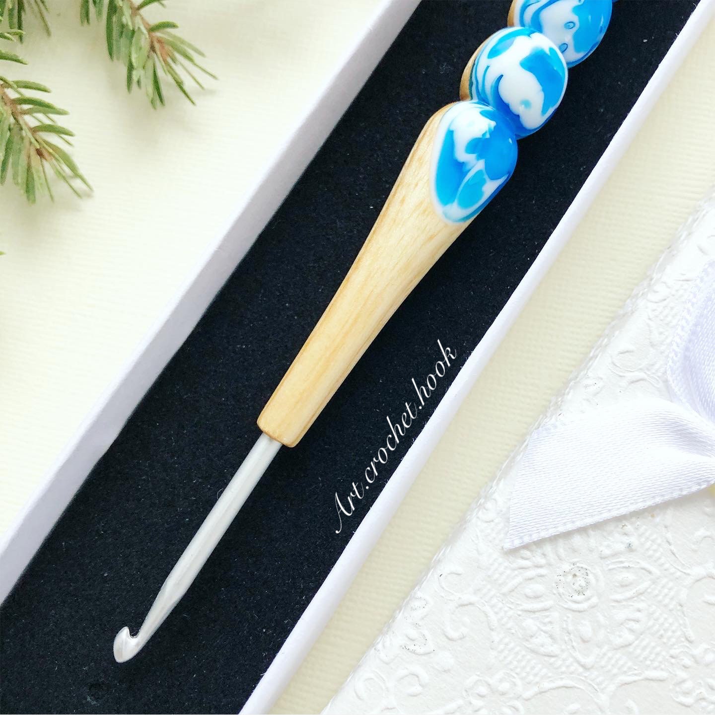 Handmade wooden crochet hook with epoxy resin Etsy