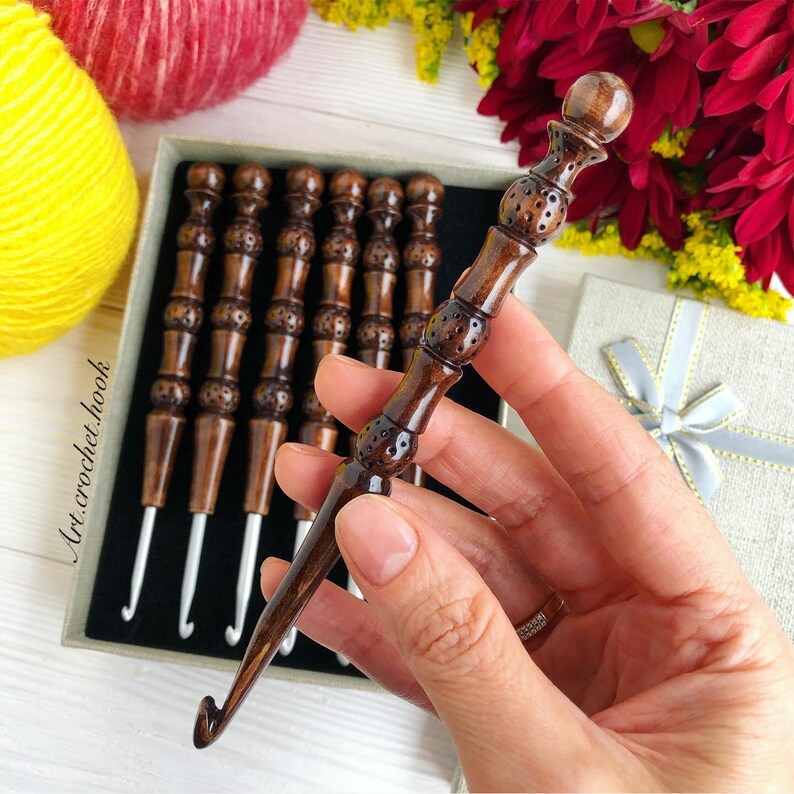Set of wooden crochet hooks in a gift box size from 3 mm to 7 Etsy