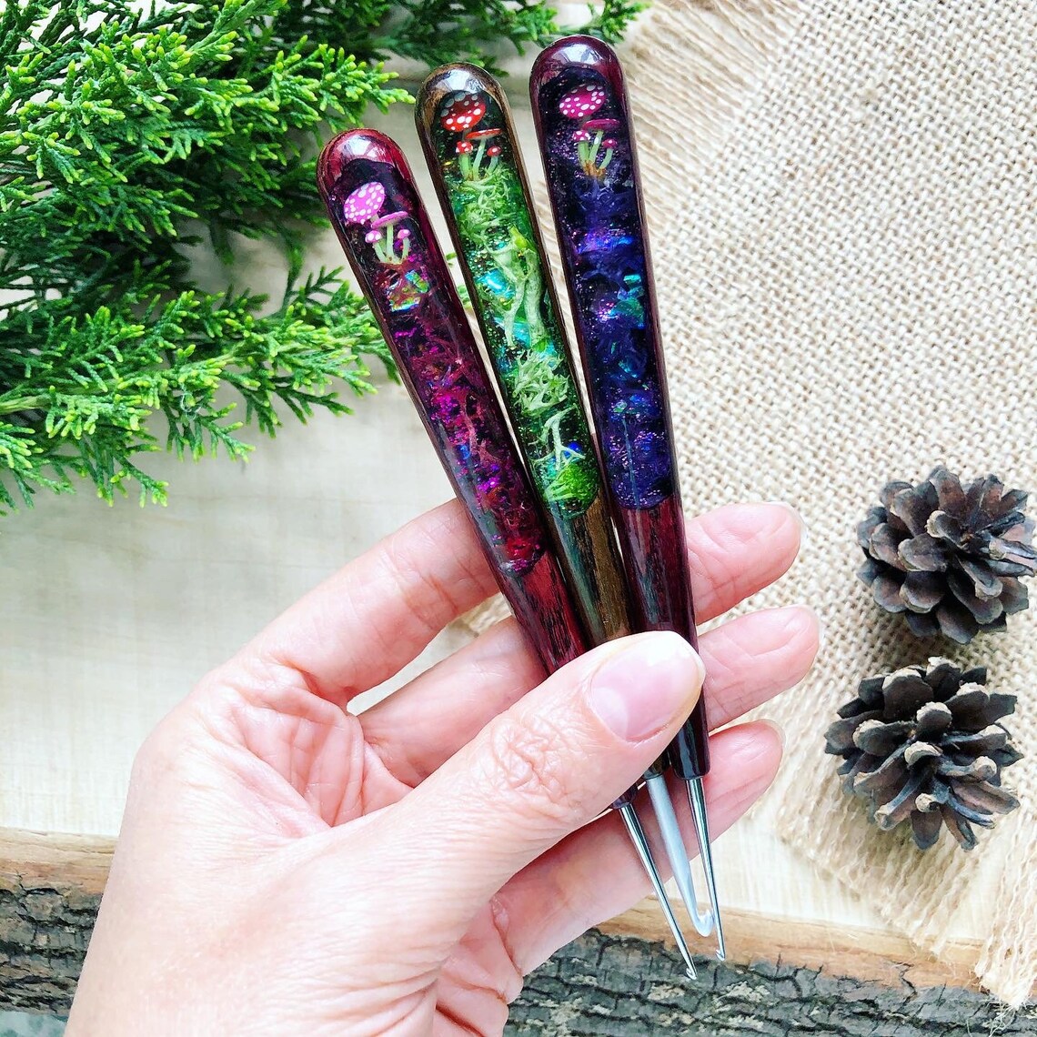 Fancy handmade crochet hooks Wood and resin crochet needles Etsy