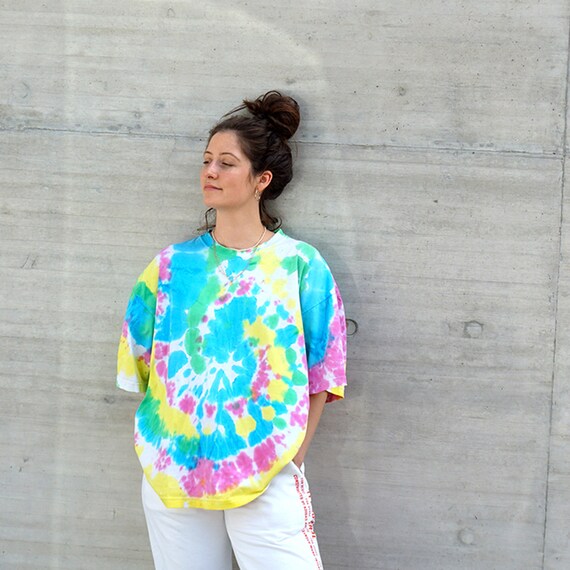 1990s Cherokee Neon Tie Dye Batik Vintage (Vtg) T-
