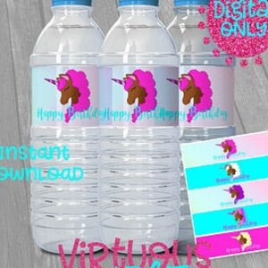 Chocolate Unicorn Party Water bottle Label, Unicorn Party Favor for Girls, Unicorn Birthday for Girls, Birthday Party Favor for Girls