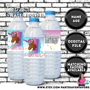 Chocolate Unicorn Party Water bottle Label, Unicorn Party Favor for Girls, Unicorn Birthday for Girls, Birthday Party Favor for Girls