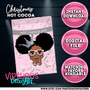 Paquete de cacao caliente de Feliz Navidad para niñas/Paquete de cacao caliente para cacao de Nochebuena/Paquete de cacao caliente para niñas personalizado con nombre/Personalizado