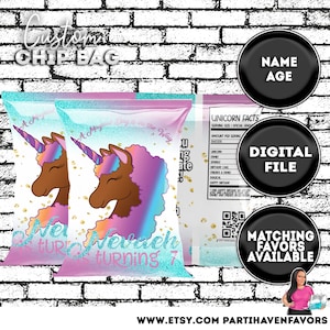 Chocolate Unicorn Chip Bag Party Favors for Kids Birthday, Party favors for kids birthday, Unicorn Party Favor Chip Bag, Unicorn Party Favor