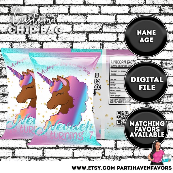 Chocolate Unicorn Chip Bag Party Favors for Kids Birthday, Party favors for kids birthday, Unicorn Party Favor Chip Bag, Unicorn Party Favor